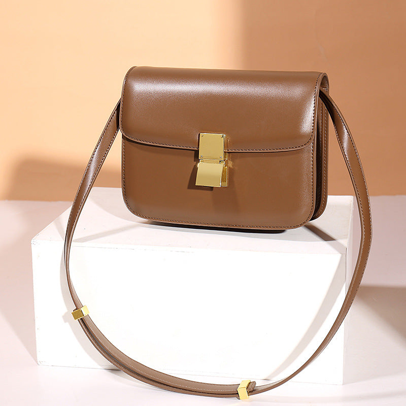 Genuine Leather Vintage Small Square Bag for Women, New Fashionable Shoulder Crossbody Purse, Flight Attendant Handbag for Ladies