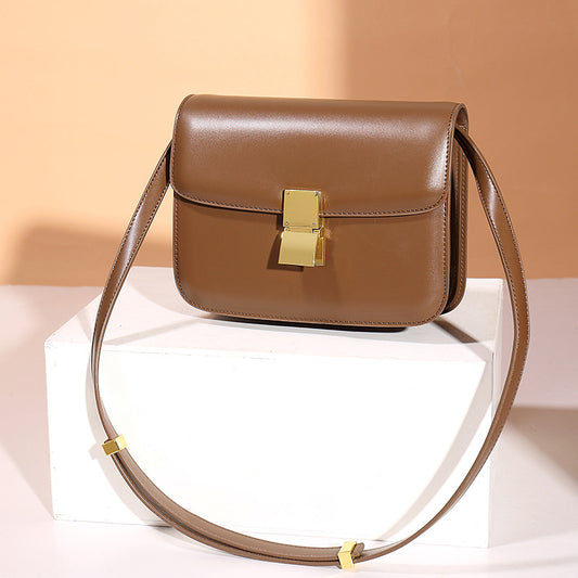 Genuine Leather Vintage Small Square Bag for Women, New Fashionable Shoulder Crossbody Purse, Flight Attendant Handbag for Ladies
