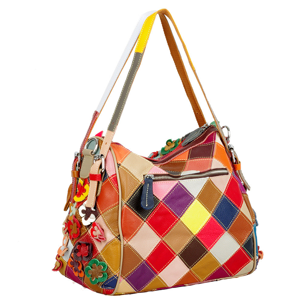 Genuine Top Layer Cowhide Handmade Color Block Handbag for Women, New Arrival Top Handle Crossbody Purse, Trendy Casual Bag for Ladies