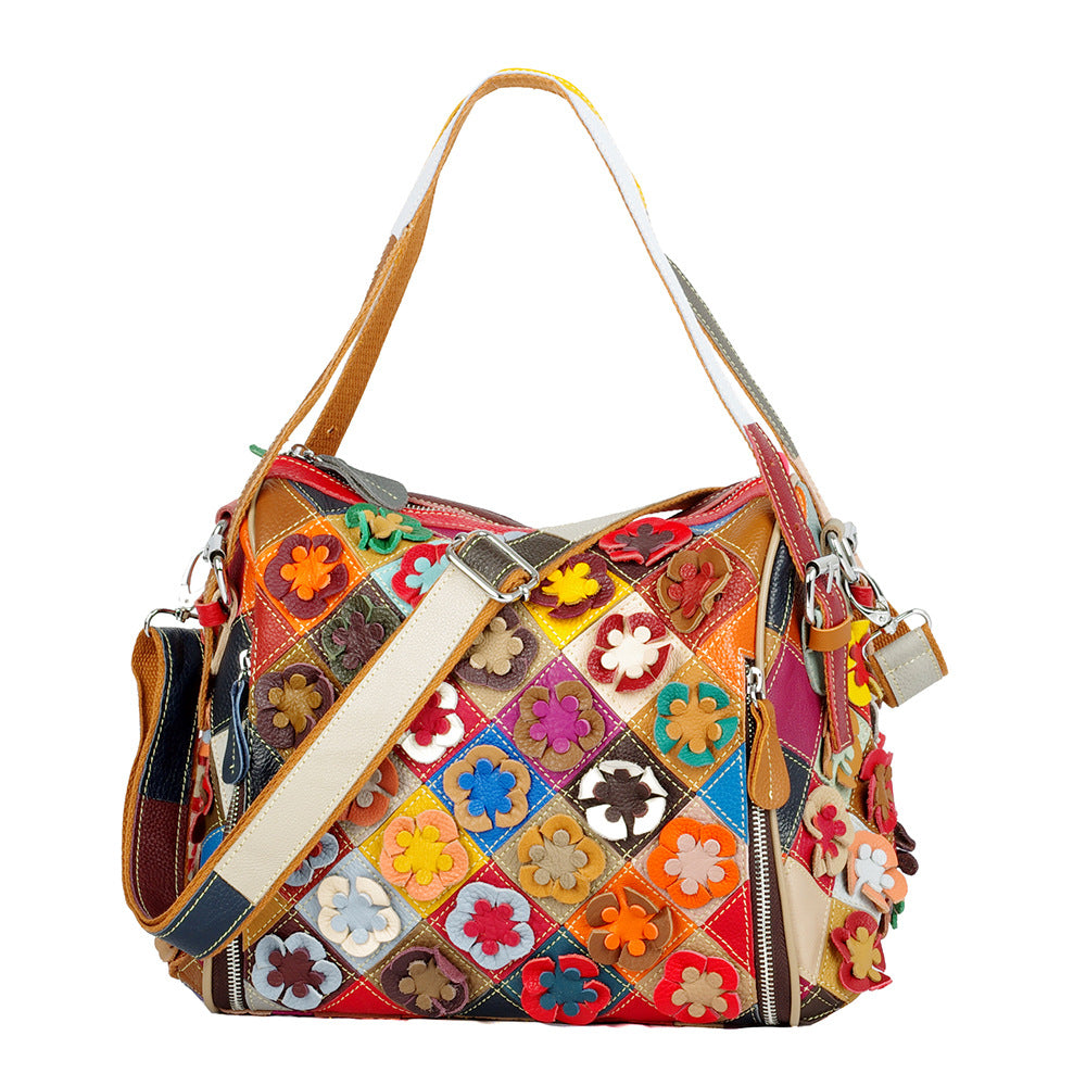 Genuine Top Layer Cowhide Handmade Color Block Handbag for Women, New Arrival Top Handle Crossbody Purse, Trendy Casual Bag for Ladies