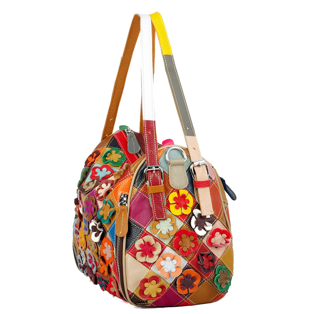 Genuine Top Layer Cowhide Handmade Color Block Handbag for Women, New Arrival Top Handle Crossbody Purse, Trendy Casual Bag for Ladies