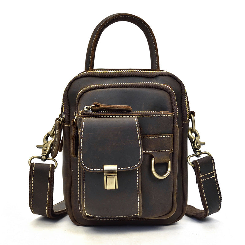 Crazy Horse Leather Multifunctional 3-in-1 Bag, Waist Shoulder Crossbody Pouch, Outdoor Sports Phone Holder for Men