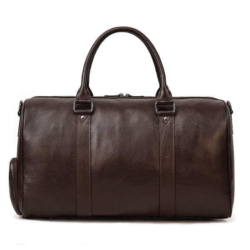 Blue Purple Vintage Pebbled Leather Travel Duffle, Large Gym Bag with Shoe Compartment, Fashionable Top Handle Weekender for Men