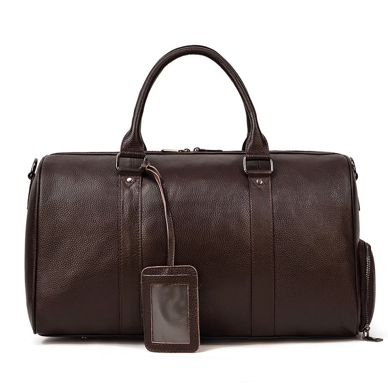 Blue Purple Vintage Pebbled Leather Travel Duffle, Large Gym Bag with Shoe Compartment, Fashionable Top Handle Weekender for Men