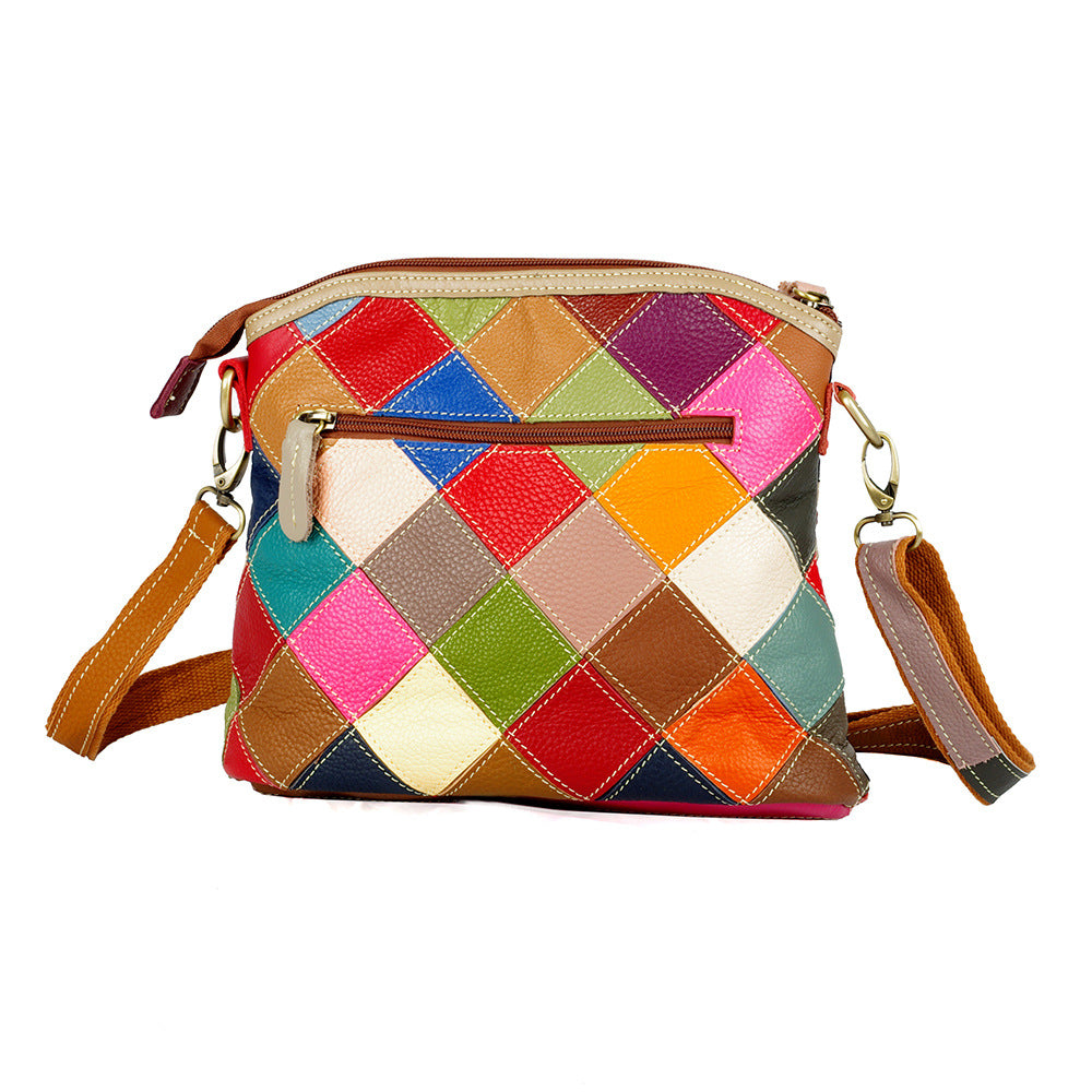 Genuine Top Layer Cowhide Handmade Patchwork Letter Small Square Bag for Women, Colorful Shell Crossbody Shoulder Purse, Trendy Casual Handbag for Ladies