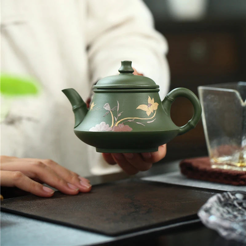 230CC Real Handmade Boutique Green Kettle Yixing Purple Clay Teapot Puer Tea Set Kung Fu Zisha Teaware Tea Pot