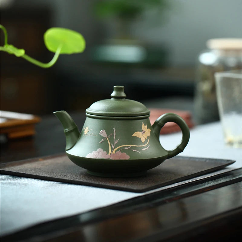 230CC Real Handmade Boutique Green Kettle Yixing Purple Clay Teapot Puer Tea Set Kung Fu Zisha Teaware Tea Pot