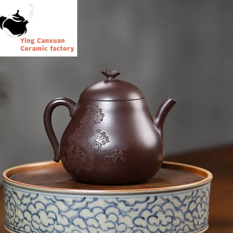 230ml Yixing Purple Clay Teapots Famous Artists Handmade Tea Pot Raw Ore Purple Mud Kettle Chinese Zisha Tea Set Teaware