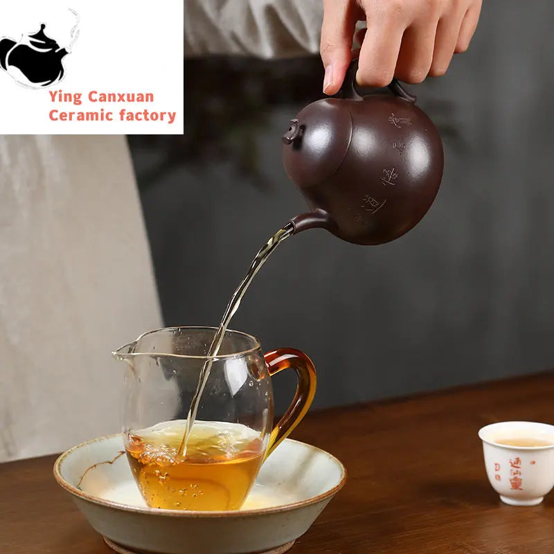 230ml Yixing Purple Clay Teapots Famous Artists Handmade Tea Pot Raw Ore Purple Mud Kettle Chinese Zisha Tea Set Teaware