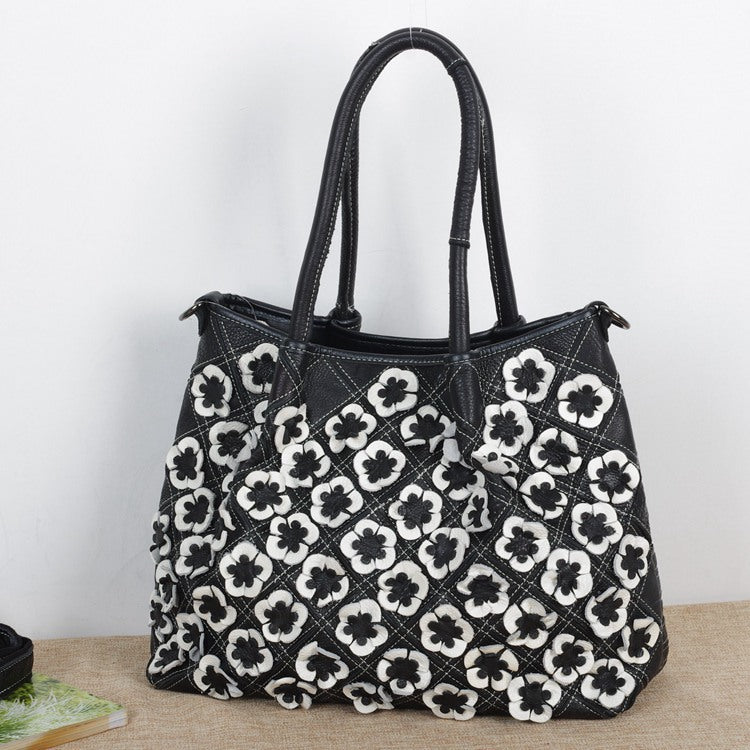 Genuine Leather Bohemian Floral Color Block Woven Tote Bag for Women, Designer Casual Shoulder Crossbody Handbag, Trendy Boho Purse for Ladies