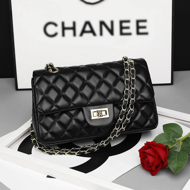 Genuine Leather Quilted Chain Bag for Women, Classic Chanel-Style Shoulder Crossbody Purse, Trendy Textured Handbag for Ladies