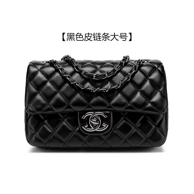 Genuine Leather Quilted Chain Bag for Women, Classic Chanel-Style Shoulder Crossbody Purse, Trendy Textured Handbag for Ladies
