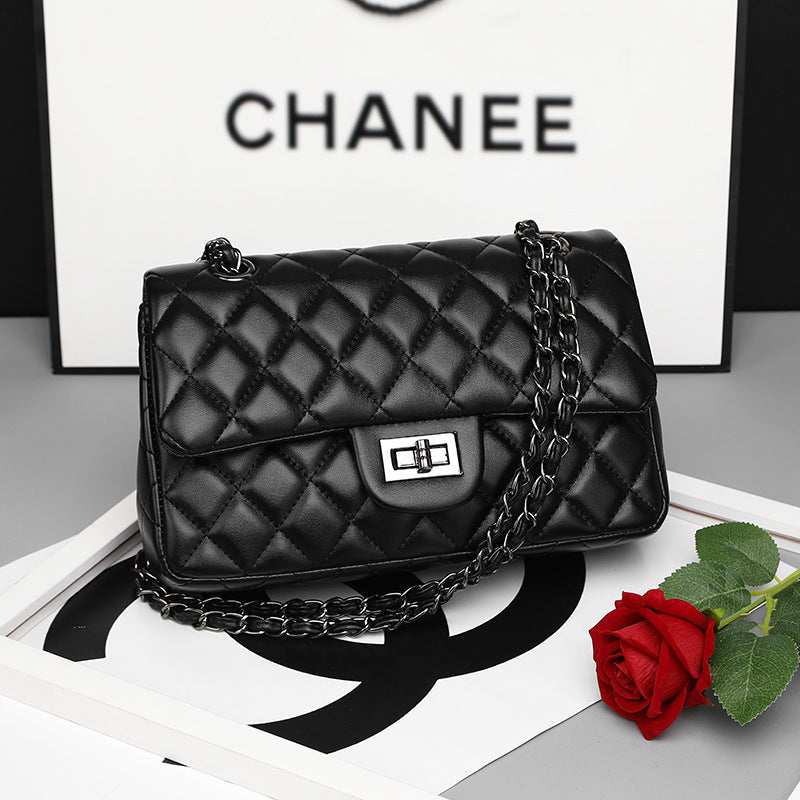 Genuine Leather Quilted Chain Bag for Women, Classic Chanel-Style Shoulder Crossbody Purse, Trendy Textured Handbag for Ladies