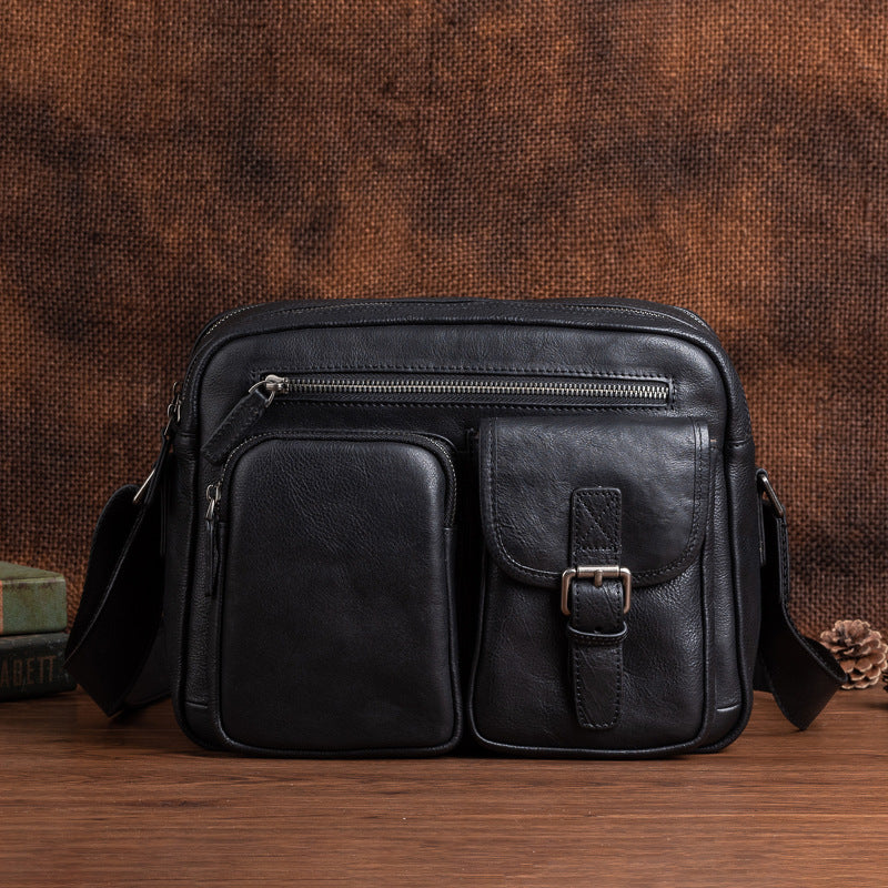 Genuine Italian Top Layer Cowhide Leather Crossbody Bag for Men, Hand-Stained Casual Shoulder Handbag, Premium Quality Top Handle Purse for Gentlemen