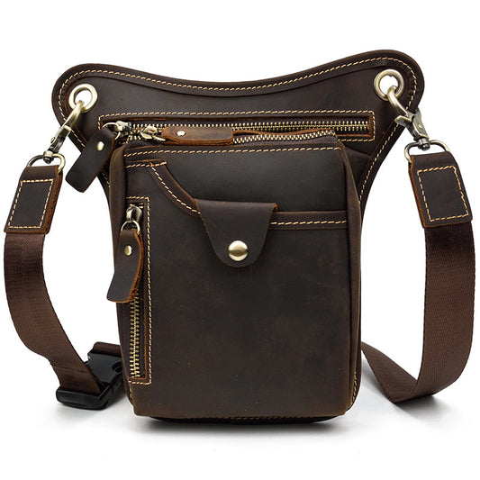 Vintage Crazy Horse Leather Leg Waist Bag, Casual Outdoor Phone Pouch, Crossbody Travel Pack for Men