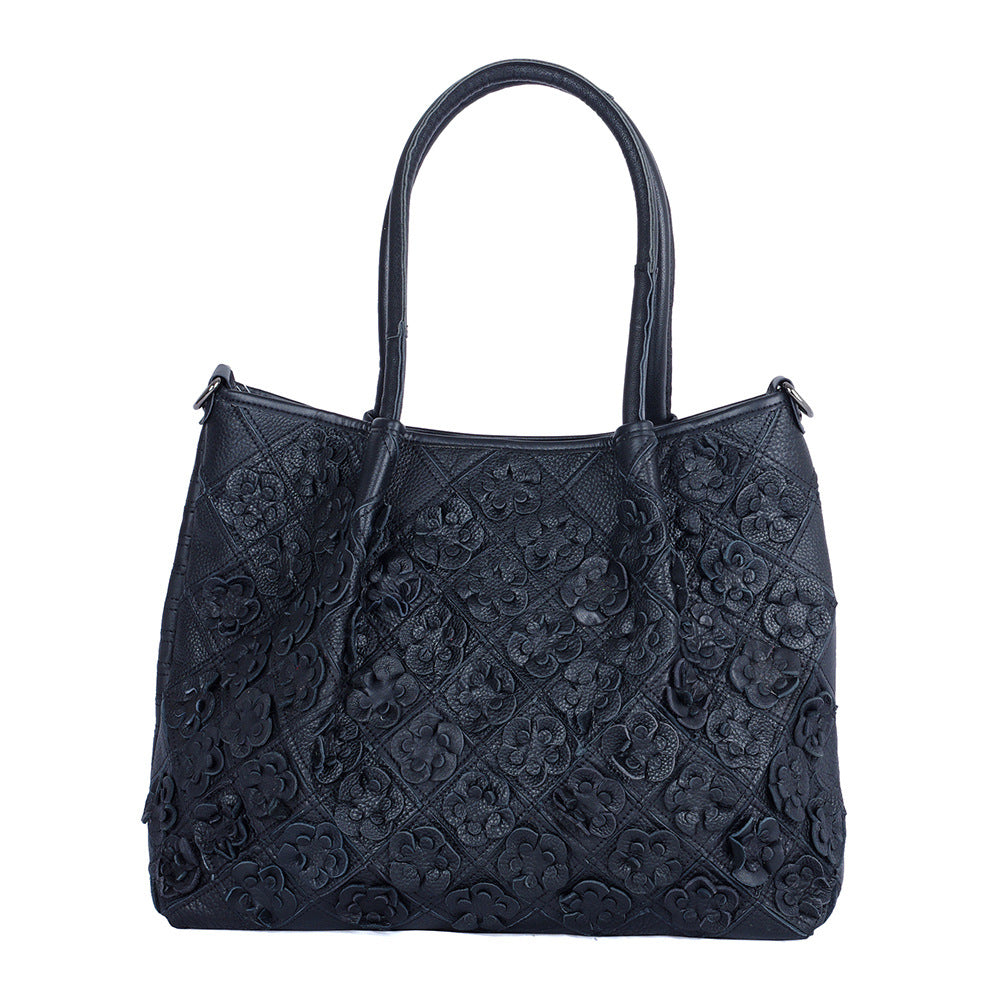 Genuine Leather Bohemian Floral Color Block Woven Tote Bag for Women, Designer Casual Shoulder Crossbody Handbag, Trendy Boho Purse for Ladies