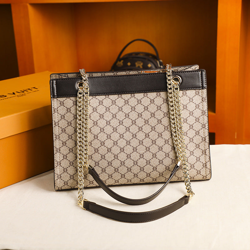 New Arrival Printed Genuine Leather Tote Bag for Women, Birkin-Inspired Large Handbag with Chain Strap, Versatile Top-Handle Shoulder Crossbody Purse for Everyday Style