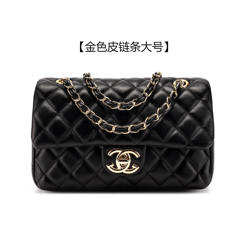 Genuine Leather Quilted Chain Bag for Women, Classic Chanel-Style Shoulder Crossbody Purse, Trendy Textured Handbag for Ladies