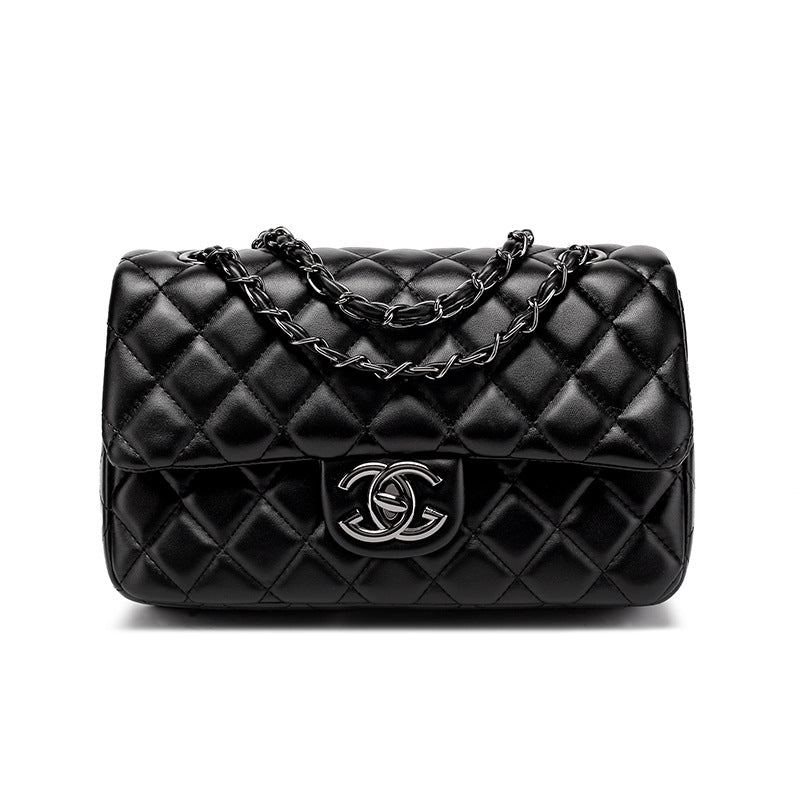 Genuine Leather Quilted Chain Bag for Women, Classic Chanel-Style Shoulder Crossbody Purse, Trendy Textured Handbag for Ladies