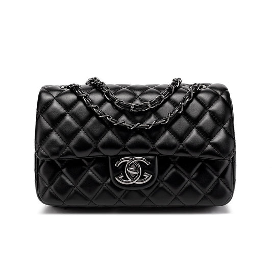 Genuine Leather Quilted Chain Bag for Women, Classic Chanel-Style Shoulder Crossbody Purse, Trendy Textured Handbag for Ladies