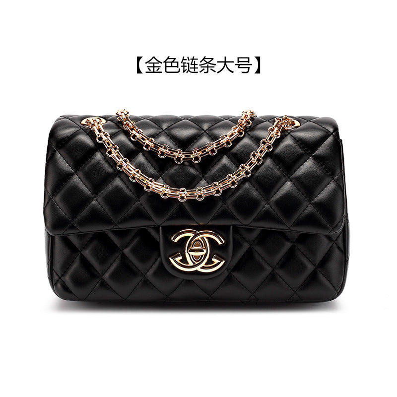 Genuine Leather Quilted Chain Bag for Women, Classic Chanel-Style Shoulder Crossbody Purse, Trendy Textured Handbag for Ladies