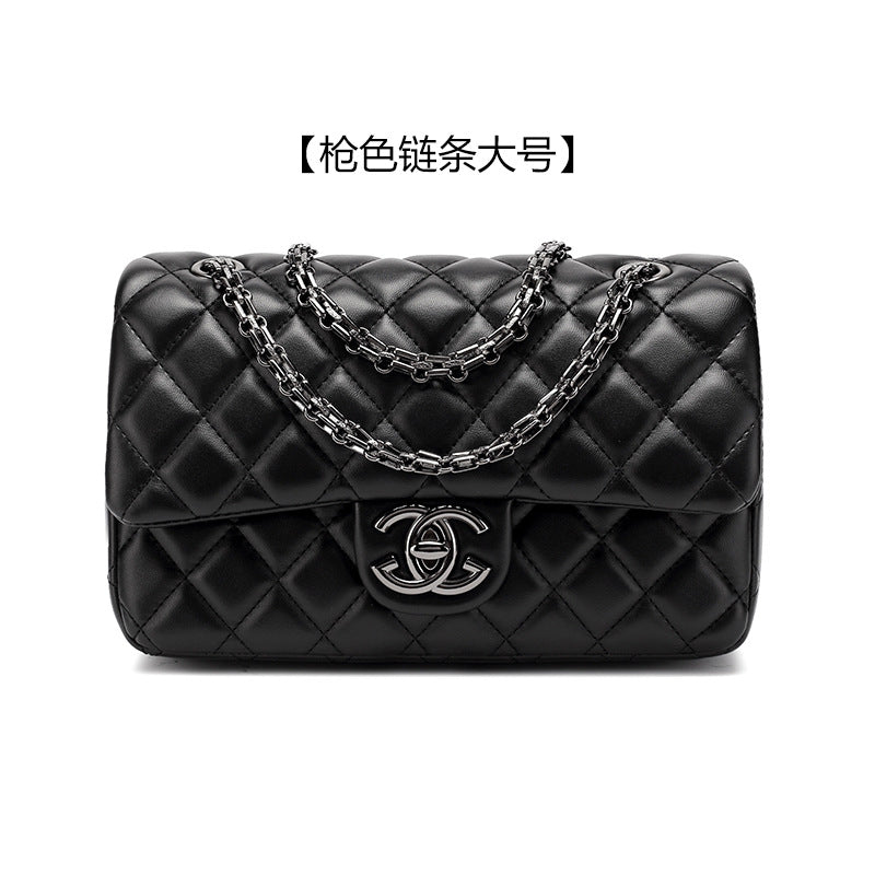 Genuine Leather Quilted Chain Bag for Women, Classic Chanel-Style Shoulder Crossbody Purse, Trendy Textured Handbag for Ladies