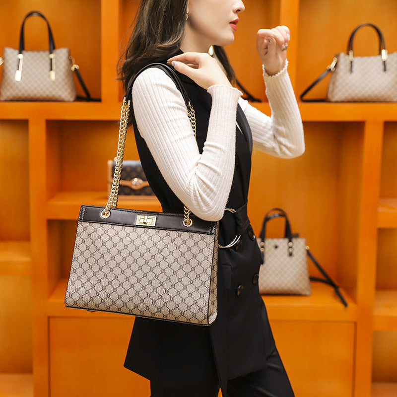 New Arrival Printed Genuine Leather Tote Bag for Women, Birkin-Inspired Large Handbag with Chain Strap, Versatile Top-Handle Shoulder Crossbody Purse for Everyday Style