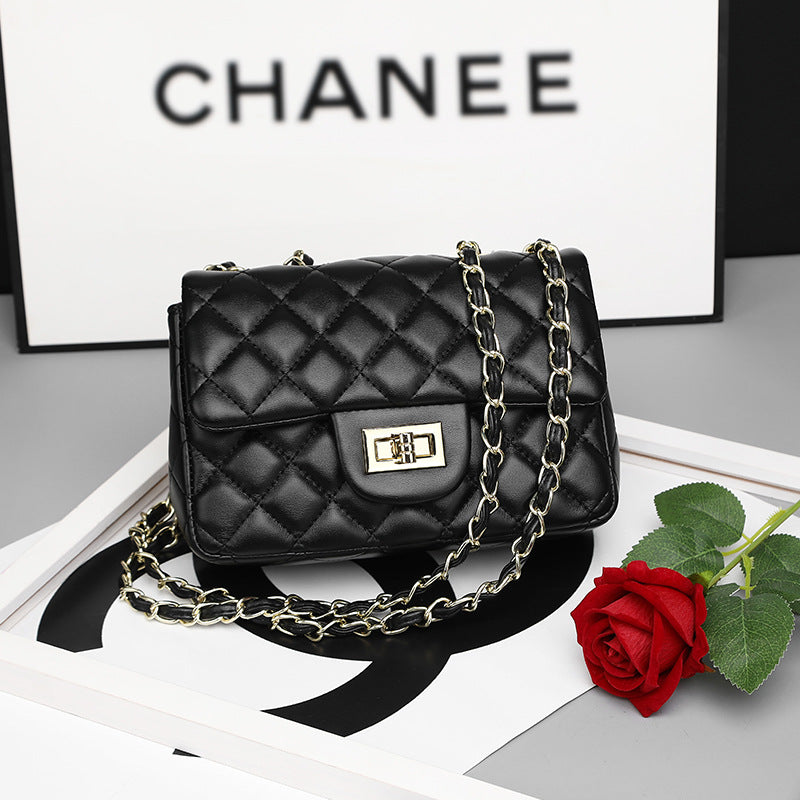 Genuine Leather Quilted Chain Bag for Women, Classic Chanel-Style Shoulder Crossbody Purse, Trendy Textured Handbag for Ladies