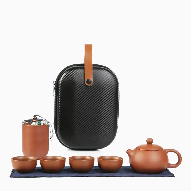 Purple Clay Travel Tea Set Home Kung Fu Tea Set Teacup Teapot Ceramics Tea Making Utensils Outdoor Portable Tea Making Utensils 240625