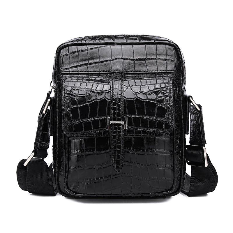 New Arrival Croc-Effect Top-Layer Cowhide Shoulder Bag for Men, A Minimalist Business Crossbody Handbag with Versatile Casual Design