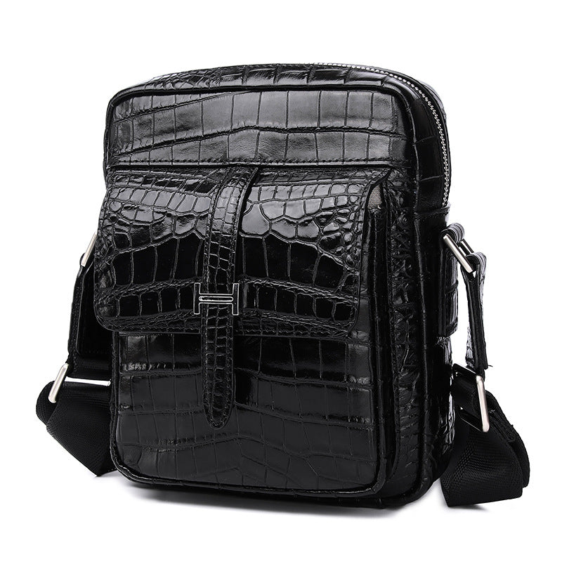 New Arrival Croc-Effect Top-Layer Cowhide Shoulder Bag for Men, A Minimalist Business Crossbody Handbag with Versatile Casual Design