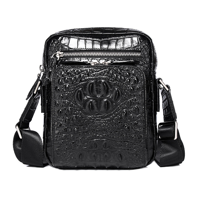 New Arrival Croc-Effect Genuine Leather Shoulder Bag for Men, A Top-Layer Cowhide Casual Crossbody Handbag with Fashionable Design