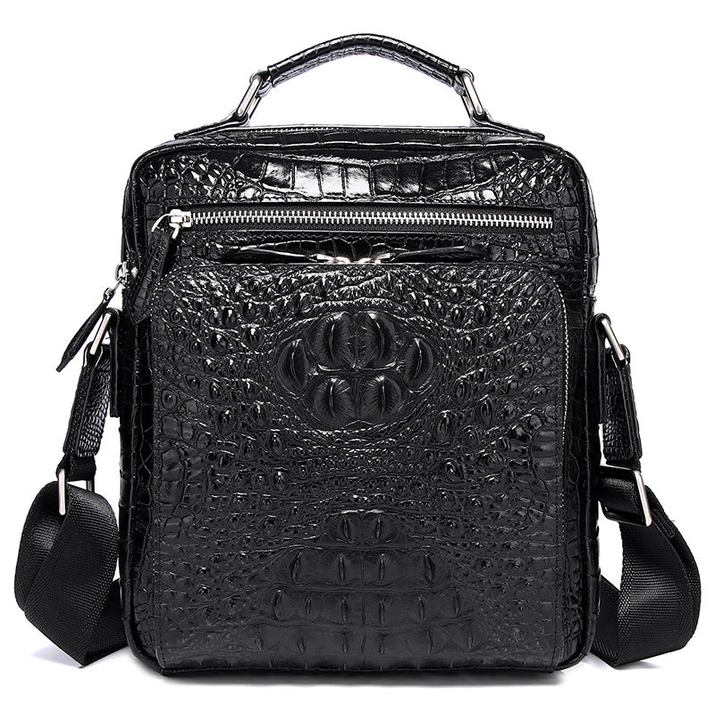 New Arrival Croc-Effect Genuine Leather Shoulder Bag for Men, A Top-Layer Cowhide Casual Crossbody Handbag with Fashionable Design