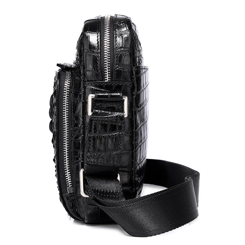 New Arrival Croc-Effect Genuine Leather Shoulder Bag for Men, A Top-Layer Cowhide Casual Crossbody Handbag with Fashionable Design