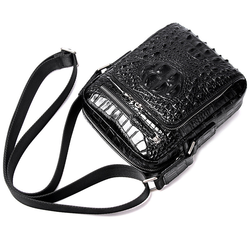 New Arrival Croc-Effect Genuine Leather Shoulder Bag for Men, A Top-Layer Cowhide Casual Crossbody Handbag with Fashionable Design