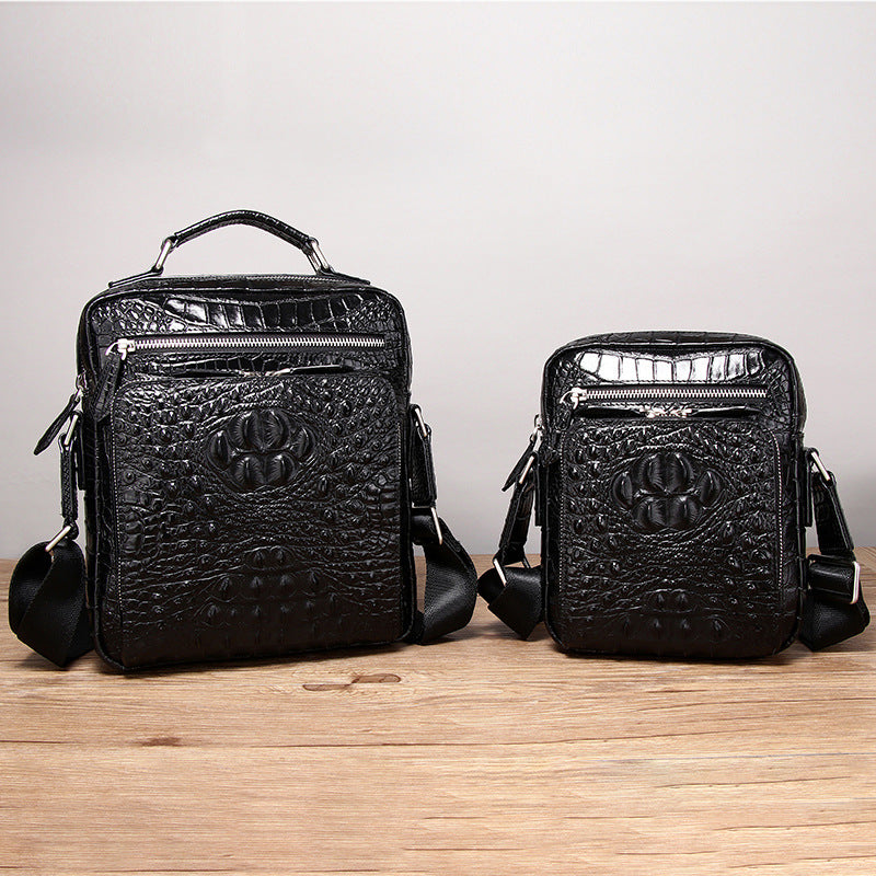 New Arrival Croc-Effect Genuine Leather Shoulder Bag for Men, A Top-Layer Cowhide Casual Crossbody Handbag with Fashionable Design