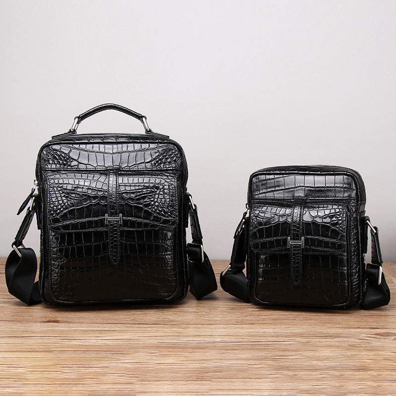 New Arrival Croc-Effect Top-Layer Cowhide Shoulder Bag for Men, A Minimalist Business Crossbody Handbag with Versatile Casual Design