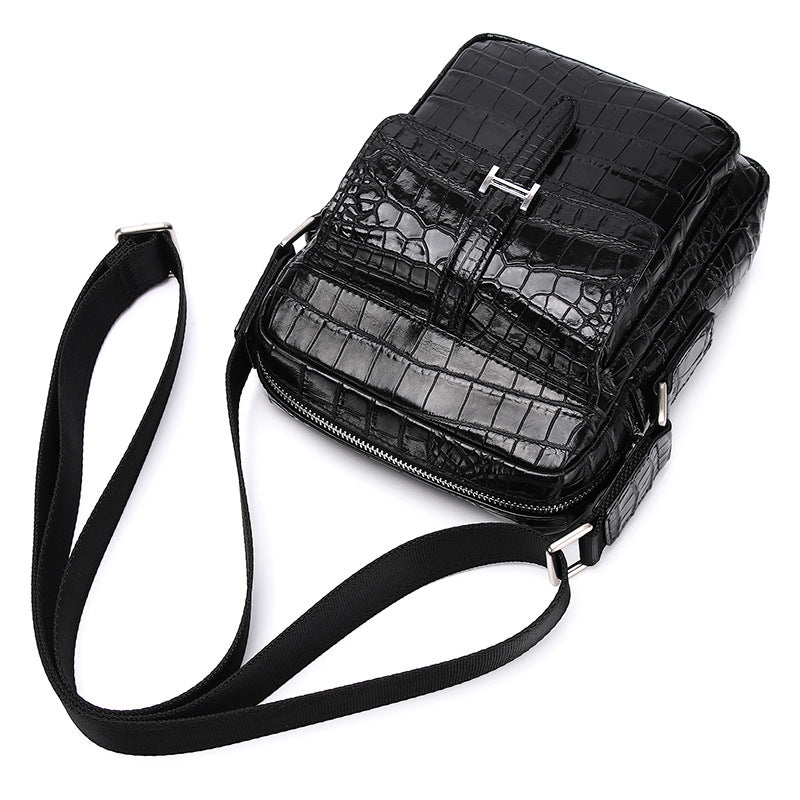 New Arrival Croc-Effect Top-Layer Cowhide Shoulder Bag for Men, A Minimalist Business Crossbody Handbag with Versatile Casual Design