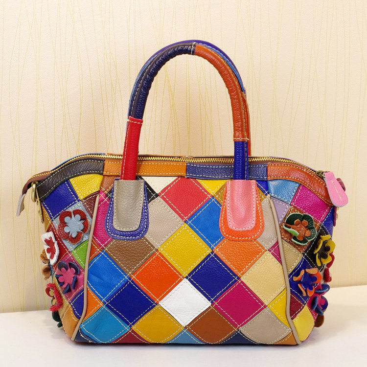 Genuine Leather Women's Floral Handbag, Niche Designer Artisan Flower Tote Purse, Trendy Top Handle Crossbody Bag for Ladies