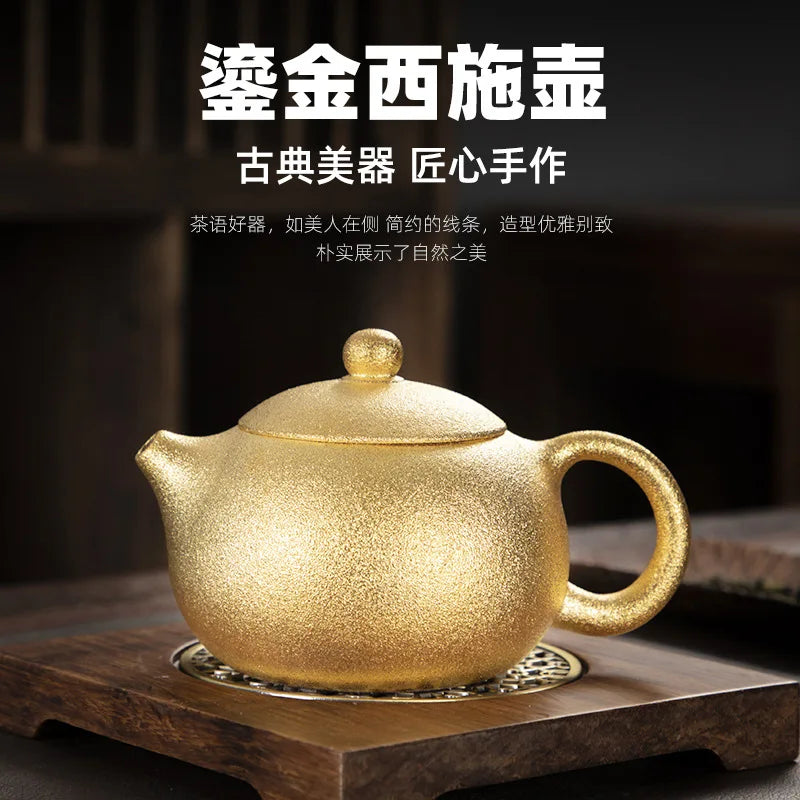 24K Gold Plating Ceramic Teapot, Beautiful Teapot, Handmade Kung Fu Tea Table, Yixing Teapot,Puer Tea Infuser Teapots Boil Water