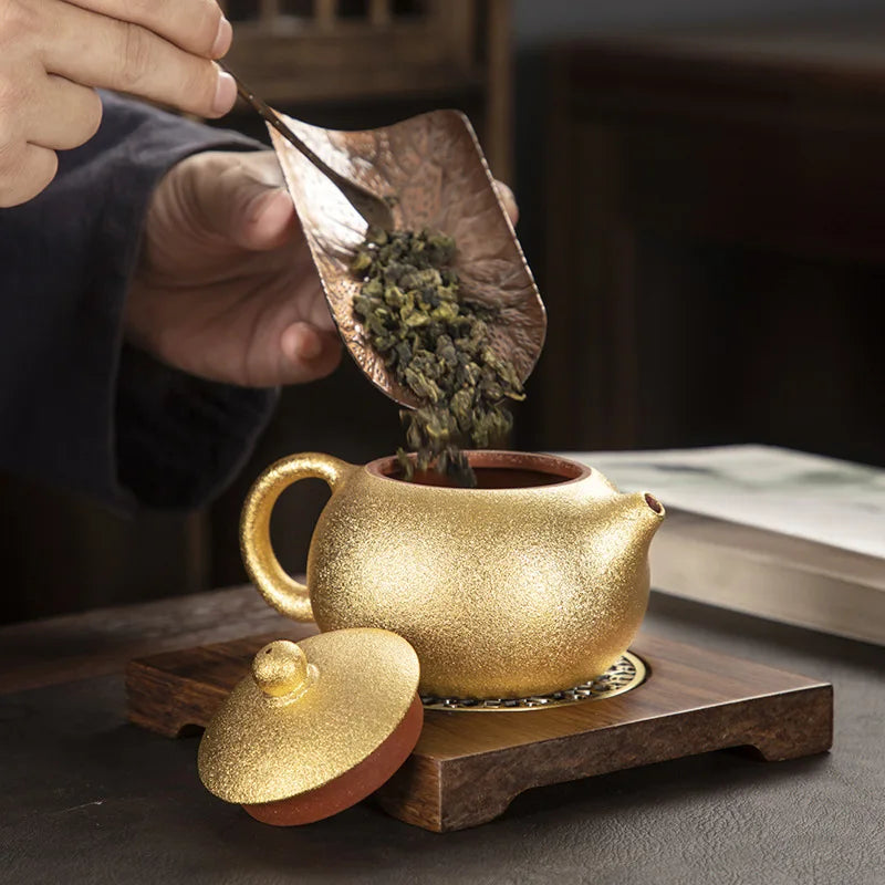 24K Gold Plating Ceramic Teapot, Beautiful Teapot, Handmade Kung Fu Tea Table, Yixing Teapot,Puer Tea Infuser Teapots Boil Water