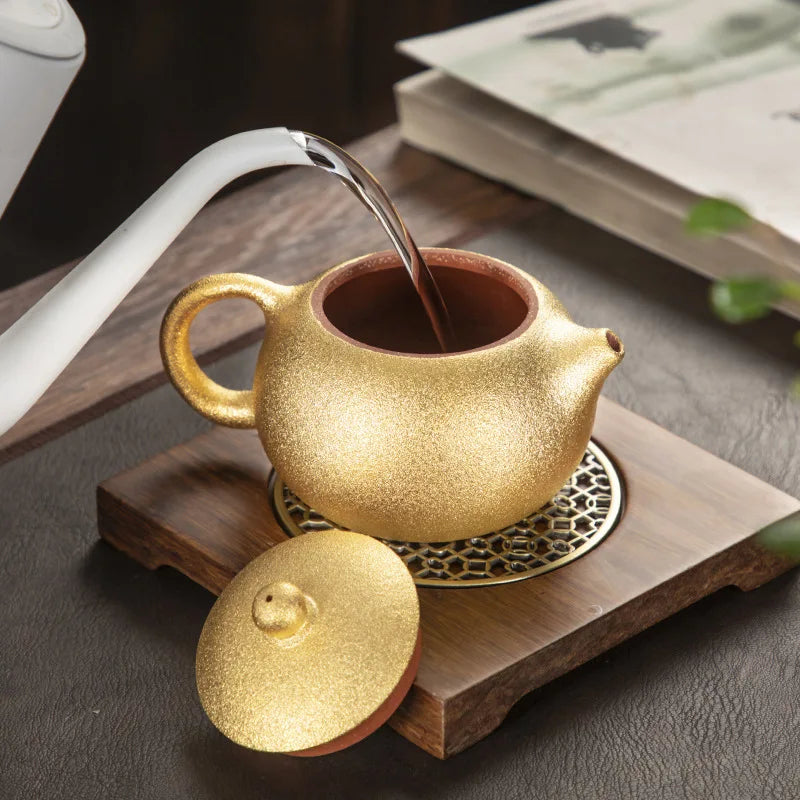 24K Gold Plating Ceramic Teapot, Beautiful Teapot, Handmade Kung Fu Tea Table, Yixing Teapot,Puer Tea Infuser Teapots Boil Water