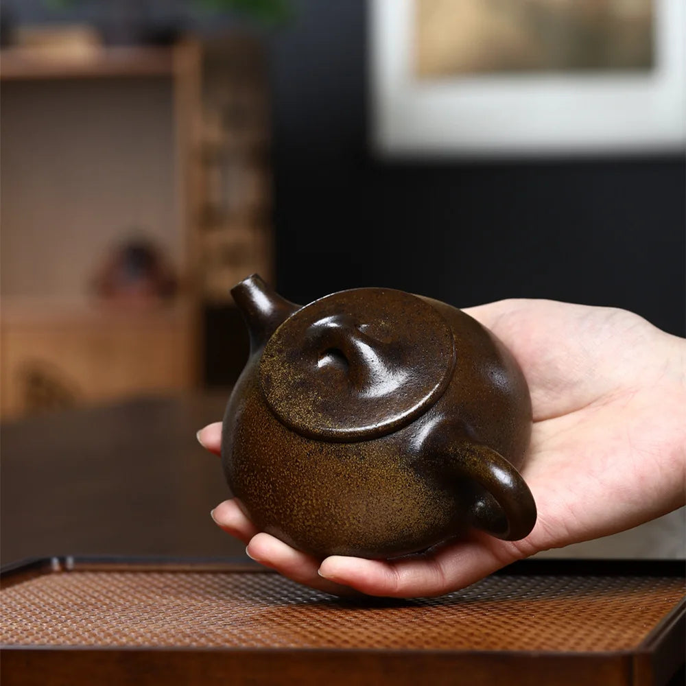 250cc Yixing Purple Clay Teapot Stone Scoop Tea Pot Beauty Kettle Raw Ore Handmade Teaware Tea Ceremony Gifts