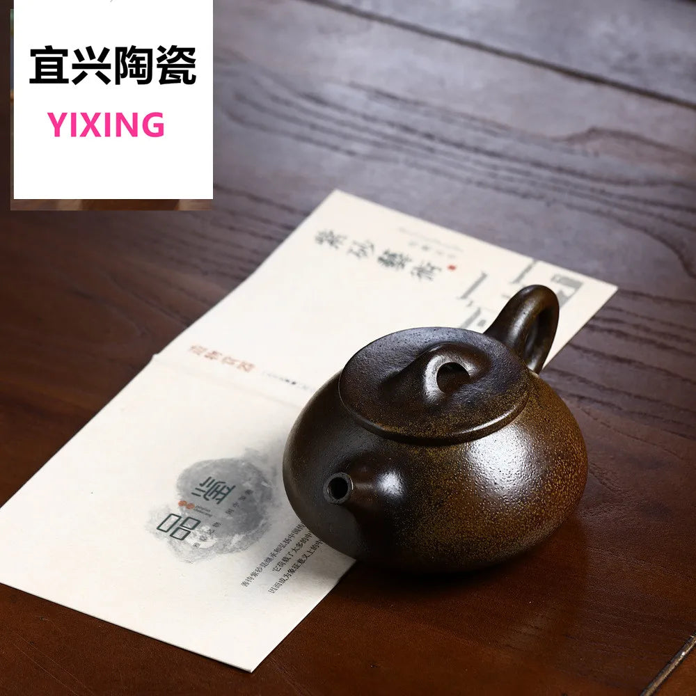 250cc Yixing Purple Clay Teapot Stone Scoop Tea Pot Beauty Kettle Raw Ore Handmade Teaware Tea Ceremony Gifts