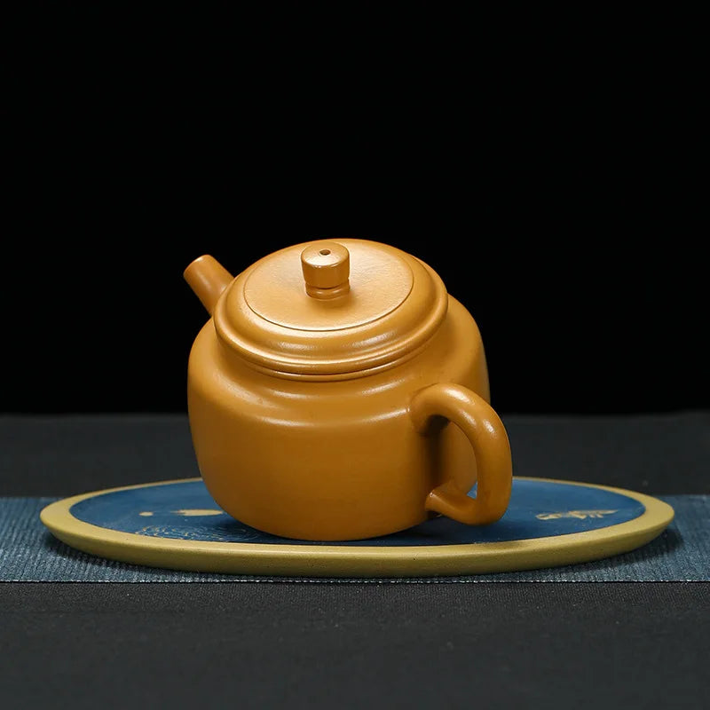250cc Yixing Zisha Teapot Flat Xishi Pot Chinese Tea Ceremony Zisha Teapot Raw Yellow Clay Handmade Teapot