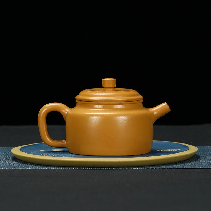 250cc Yixing Zisha Teapot Flat Xishi Pot Chinese Tea Ceremony Zisha Teapot Raw Yellow Clay Handmade Teapot