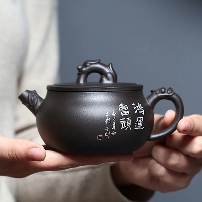250ml Authentic Yixing Purple Clay Teapots Raw Ore Black Mud Handmade Tea Pot Household Zisha Filter Tea Kettle Chinese Teaware