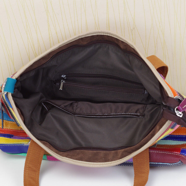Genuine Top Layer Cowhide Color Block Striped Handbag for Women, New Arrival Fashionable Shoulder Purse, Trendy Casual Bag for Ladies