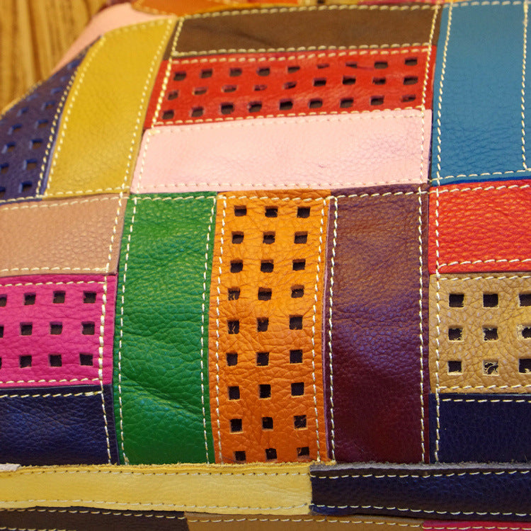 Genuine Cowhide Colorful Patchwork Handbag for Women, New Arrival European Style Unique Design Shoulder Crossbody Purse, Large Capacity Bag for Ladies