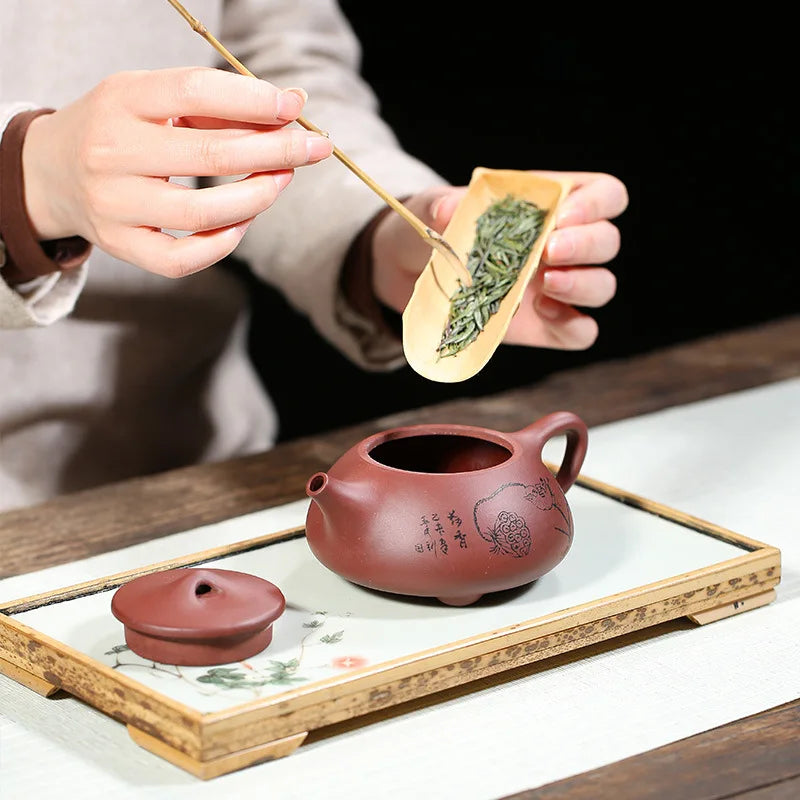 280cc Yixing Zisha Teapot Flat Xishi Pot Chinese Tea Ceremony Zisha Teapot Raw Clay Handmade Teapot